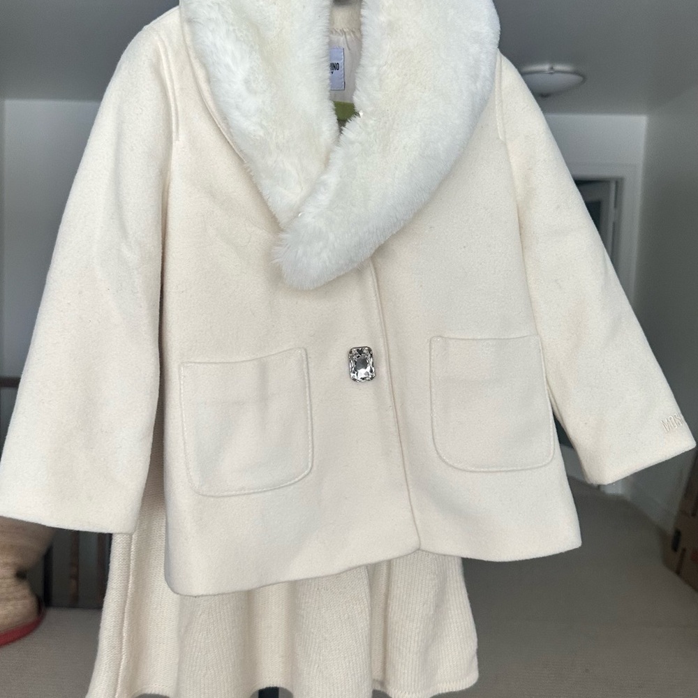 Moschino Ivory Faux Fur Collar Coat - Picture 9 of 12